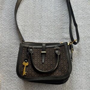 Fossil Black and Brown Designer Shoulder Bag